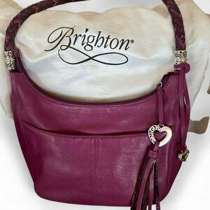 Brighton Merlot Genuine Leather Hobo Shoulder Bag with Braided Strap (Like New)